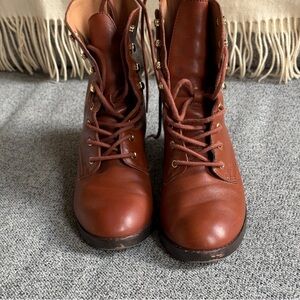Madewell Cognac Brown Leather Lace-Up Ankle Boots